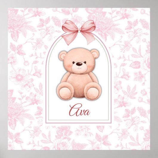 Ava | Aangepaste Roze Teddybeer Nursery Design Poster (Voorkant)