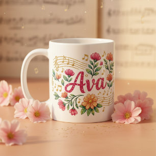 Ava Bloemige Muziek Liefhebber Glitter Mok