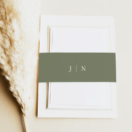 AVA Bohemian Minimal Forest Green Monogram Weddens Uitnodigingen Wikkel