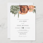 AVA Bohemian Terracotta Floral Succulent Wedding Kaart (Voorkant)