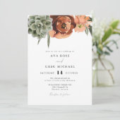 AVA Bohemian Terracotta Floral Succulent Wedding Kaart (Staand voorkant)