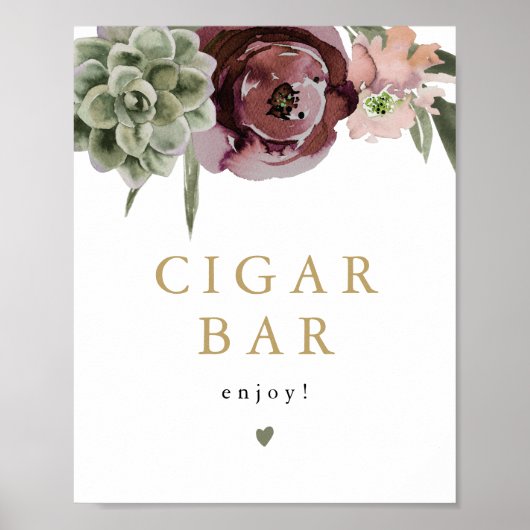 AVA Boho Bourgogne Succulente Sigaar Bar Teken Poster (Voorkant)