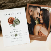 AVA Boho Terracotta Floral Succulent Save the Date Kaart