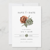 AVA Boho Terracotta Floral Succulent Save the Date Kaart (Voorkant)