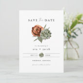 AVA Boho Terracotta Floral Succulent Save the Date Kaart (Staand voorkant)