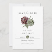 AVA Burgundy Floral Succulent Desert Save the Date Kaart (Voorkant)