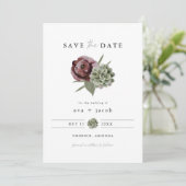 AVA Burgundy Floral Succulent Desert Save the Date Kaart (Staand voorkant)