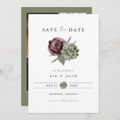 AVA Burgundy Floral Succulent Desert Save the Date Kaart (Voorkant / Achterkant)