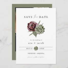 AVA Burgundy Floral Succulent Desert Save the Date Kaart