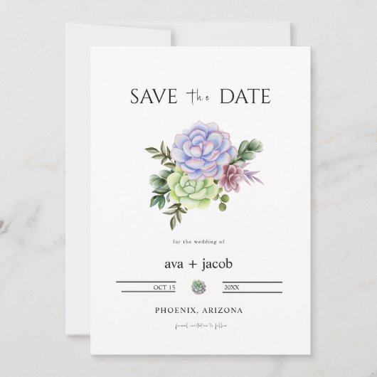 AVA Cactus Floral Succulent Desert Save the Date Kaart (Voorkant)