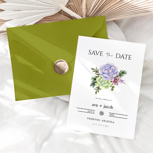 AVA Cactus Floral Succulent Desert Save the Date Kaart