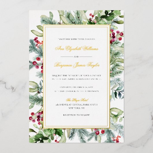 Ava Gold Foil Winter Wedding Invitation met RSVP Folie Uitnodiging (Voorkant)