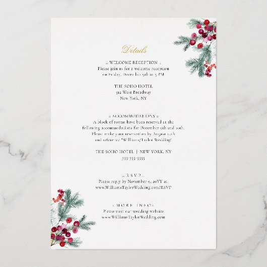 Ava Gold Foil Winter Wedding Invitation met RSVP Folie Uitnodiging (Achterkant)