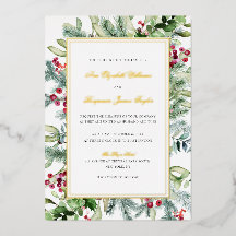 Ava Goud Folie Winter Bruiloftsinvatie met RSVP