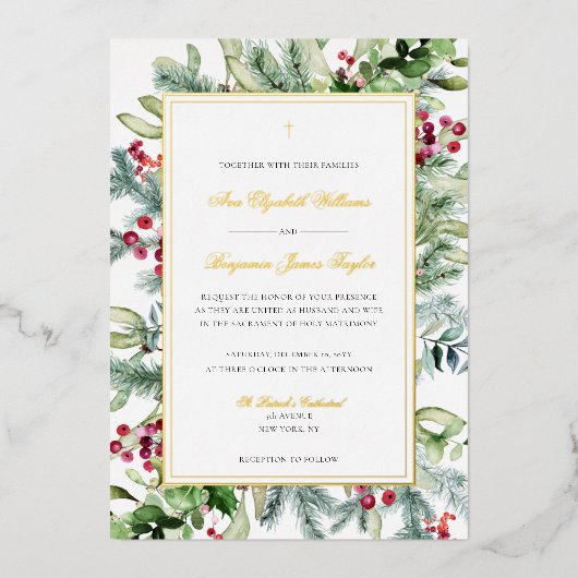 Ava katholieke Folie huwelijksuitnodiging & RSVP F Folie Uitnodiging (Voorkant)