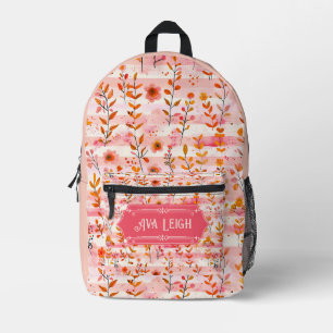 Ava Leigh Roze en Oranje Waterverf Bloemen Bedrukte Rugzak