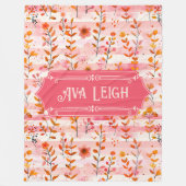 Ava Leigh Roze en Oranje Waterverf Bloemen Fleece Deken (Voorkant)