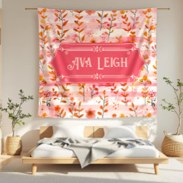Ava Leigh Roze en Oranje Waterverf Bloemen Fleece Deken