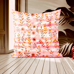 Ava Leigh Roze en Oranje Waterverf Bloemen Kussen