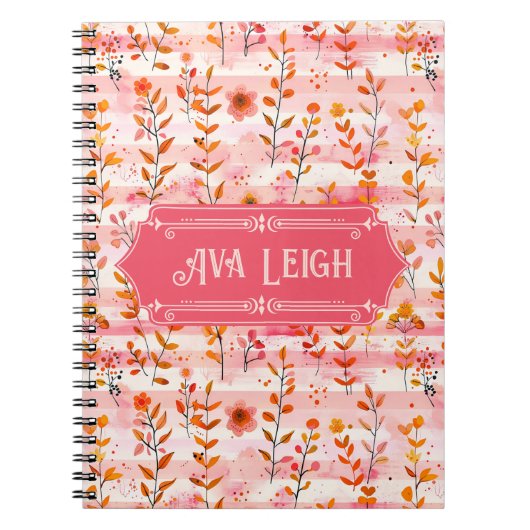 Ava Leigh Roze en Oranje Waterverf Bloemen Notitieboek (Voorkant)