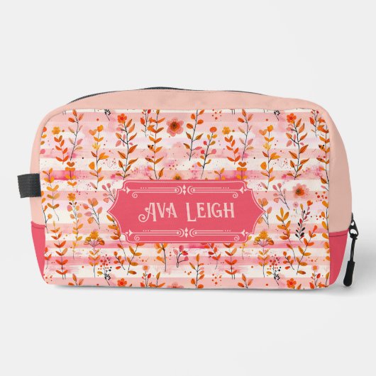 Ava Leigh Roze en Oranje Waterverf Bloemen Toilettasje (Voorkant)