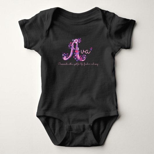 Ava meisjes naam & betekenis letter A baby kleding Romper (Voorkant)