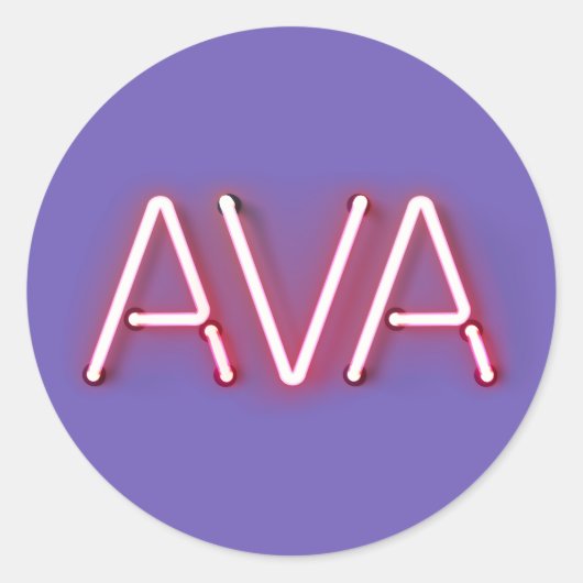 Ava-naam in gloeiende neonlampen ronde sticker (Voorkant)
