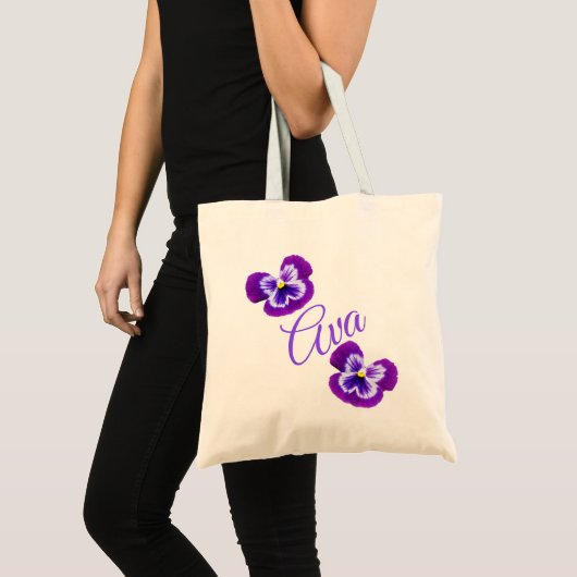 Ava, naam, Logo met Paarse pansieën, Tote Bag (Voorkant (product))