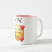 Ava Personalized Mug with Hearts Emoji Tweekleurige Koffiemok (Voorkant rechts)