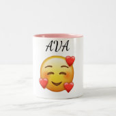 Ava Personalized Mug with Hearts Emoji Tweekleurige Koffiemok (Center)
