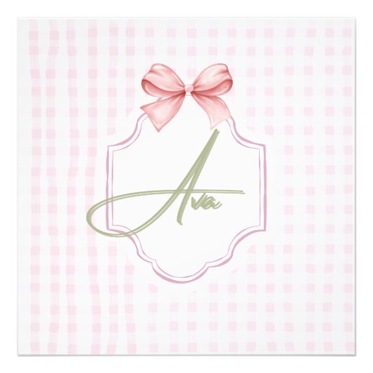 Ava Roze Strik Boog & Gingham Print Foto Afdruk (Voorkant)