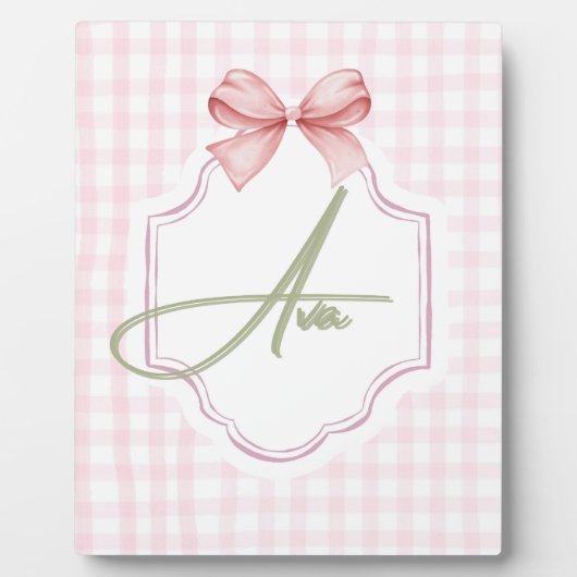 Ava Roze Strik Boog & Gingham Print Fotoplaat (Voorkant)