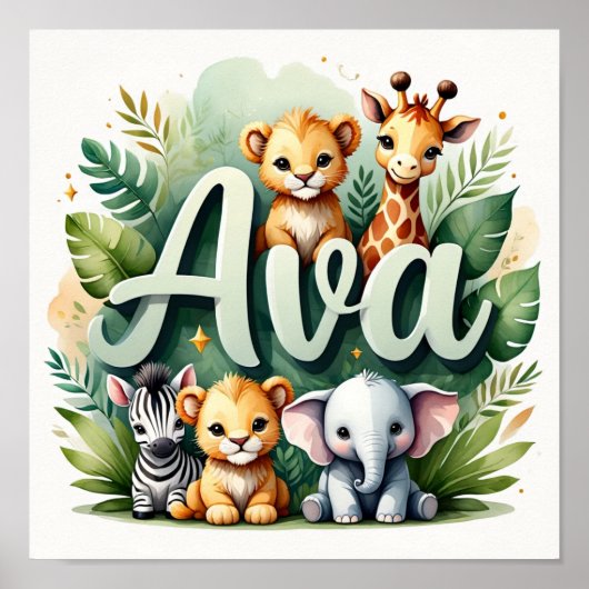 Ava Safari Nursery Wall Art Poster (Voorkant)