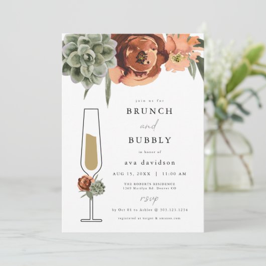 AVA Terracotta Succulent Brunch & Bubble Champagne Kaart (Staand voorkant)
