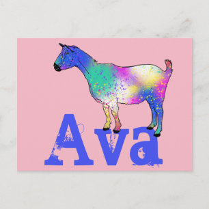 Ava voegt naam Funky Cute Goat Colorful Animal Art Briefkaart
