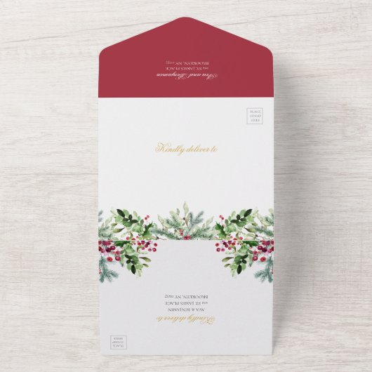 Ava Winter Berries Huwelijksuitnodiging met RSVP All In One Uitnodiging (Buitenkant)