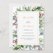 Ava Winter Greenery Berries bruiloft Save The Date (Voorkant)