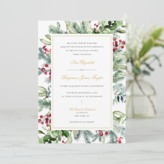 Ava Winter Katholieke Weddenschap met RSVP Kaart (Staand voorkant)