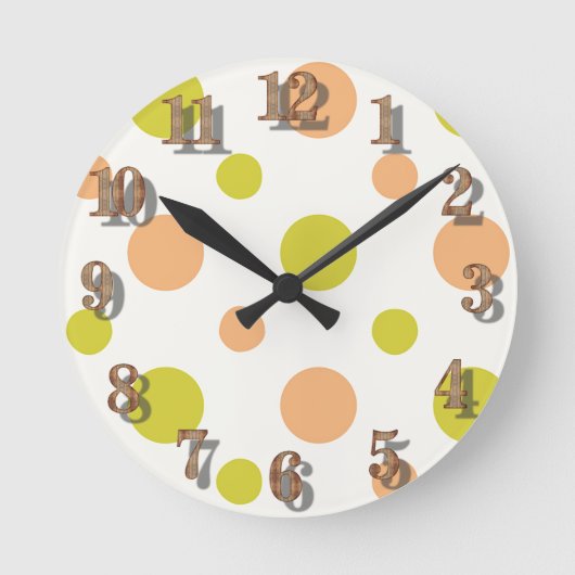 Avacado & Peach Polka Dot Retro Design Ronde Klok (Voorkant)