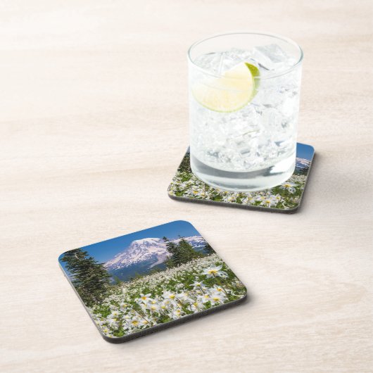 Avalanche lilies en Mount Rainier 2 Drankjes Onderzetter (Rechterzijde)
