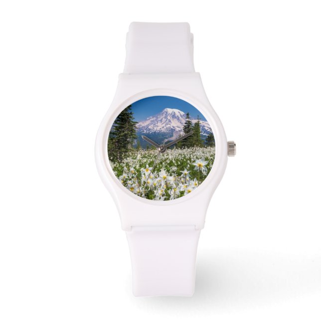 Avalanche lilies en Mount Rainier 2 Horloge (Voorkant)