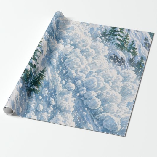 Avalanche Mountain Snow Scene Cadeaupapier (Uitgerold)