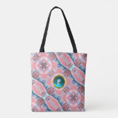 AVALON, ABSTRACT PINK AQUA BLUE GEM MONOGRAM TOTE BAG (Achterkant)