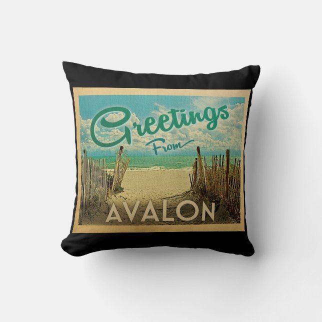 Avalon Beach Vintage Travel Kussen (Voorkant)