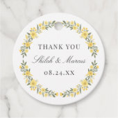 Avalon Butter Geel Bloemen Krans Trouwen Bedankjes Labels (Voorkant)