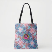 AVALON MAGIC ABSTRACT AQUA BLUE PINK GEM MONOGRAM TOTE BAG (Voorkant)