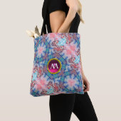 AVALON MAGIC ABSTRACT AQUA BLUE PINK GEM MONOGRAM TOTE BAG (Dichtbij)