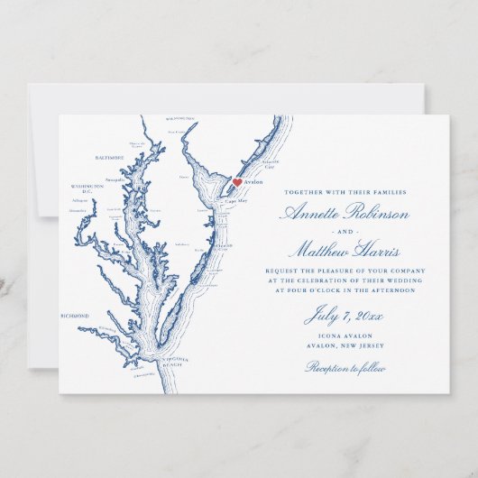 Avalon NJ all-in-one QR-code RSVP Bruiloft Kaart (Voorkant)