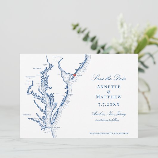 Avalon NJ Kaart Elegante Navy Blue Wedding (Staand voorkant)