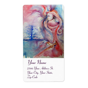 AVALON, roze blauw rood Etiket
